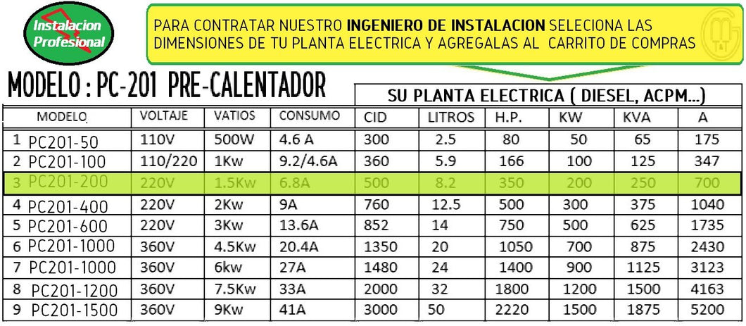 Combo de Instalacion Profesional por GMTT incluye : (1) Pre Calentador dimensionado (200-1500 kw) para motores en plantas electricas enlinea industriales y nuestra Garantia limitada [6 MESES]