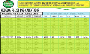 Instalacion Profesional para un (1) Pre Calentador (200/1500 kw) de motores en plantas electricas en-linea con Garantia limitada por [ 3 MESES ]